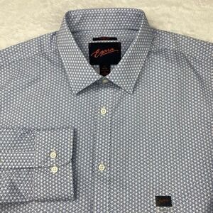 EGARA Dress Shirt Mens 17-34/35 Blue Geometric Print Skinny Fit Stretch